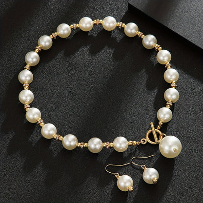 Elegant Faux Pearl Clavicle Necklace with Rhinestone Accents 14K Gold Plated All Match Jewelry for Women