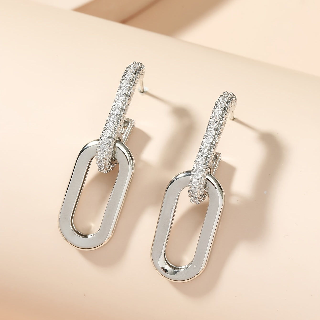 Silvery Zircon Dangle Earrings Elegant Minimalist Copper Jewelry