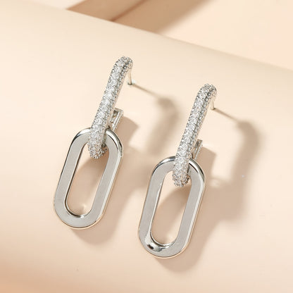 Silvery Zircon Dangle Earrings Elegant Minimalist Copper Jewelry