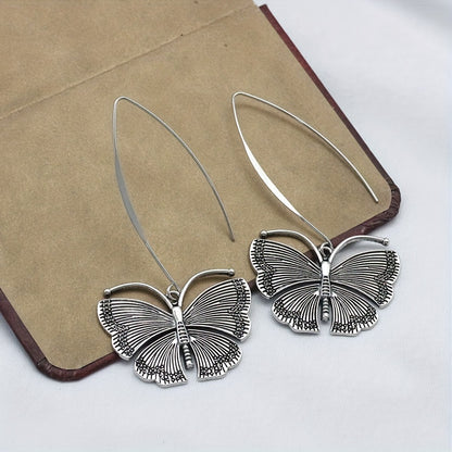 Vintage Silvery Butterfly Dangle Earrings for Women Silver Plated Boho Jewelry Gift