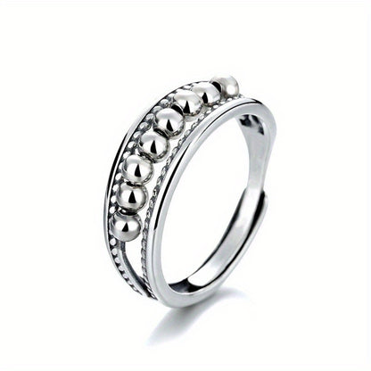 Dainty Rotatable Bead Fidget Ring Adjustable Platinum Plated Anti-Stress Jewelry