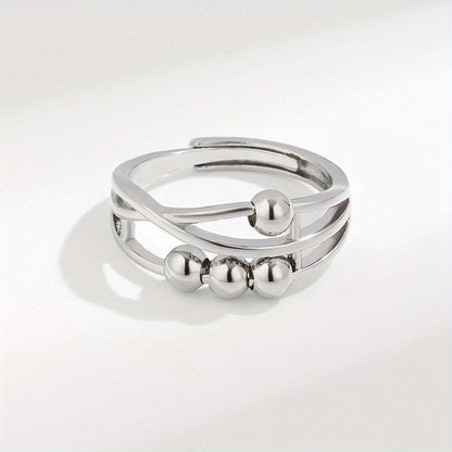 Dainty Rotatable Bead Fidget Ring Adjustable Platinum Plated Anti-Stress Jewelry