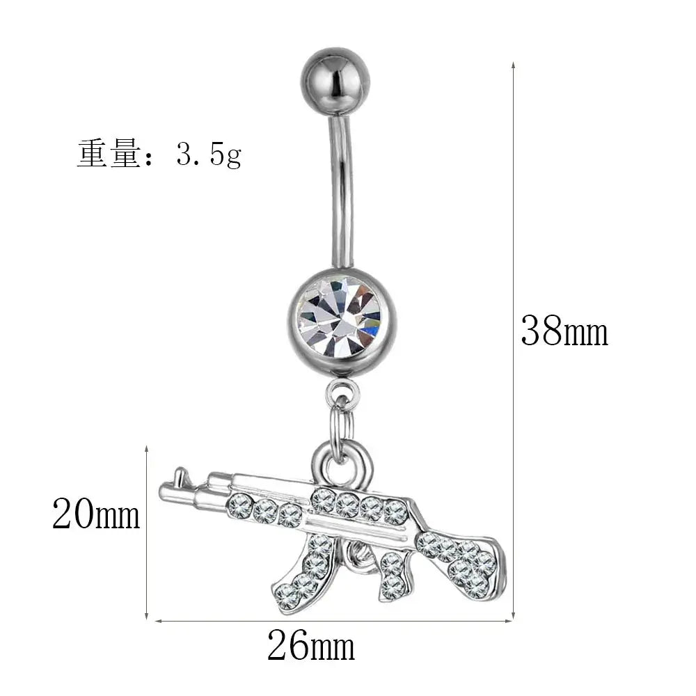 Gun Pendant Navel Rings for Women Silver Rhinestone Jewelry