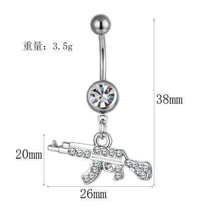 Gun Pendant Navel Rings for Women Silver Rhinestone Jewelry