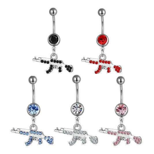 Gun Pendant Navel Rings for Women Silver Rhinestone Jewelry
