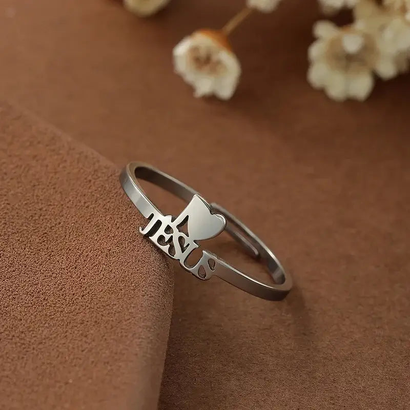 Kinitial I Love Jesus Letter Finger Ring Women Christian Jewelry Stainless Steel