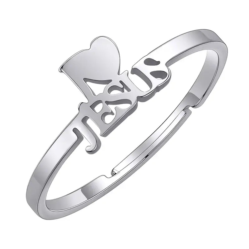 Kinitial I Love Jesus Letter Finger Ring Women Christian Jewelry Stainless Steel