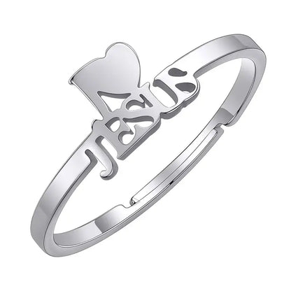 Kinitial I Love Jesus Letter Finger Ring Women Christian Jewelry Stainless Steel