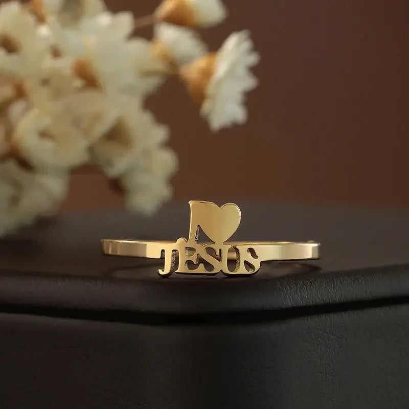 Kinitial I Love Jesus Letter Finger Ring Women Christian Jewelry Stainless Steel