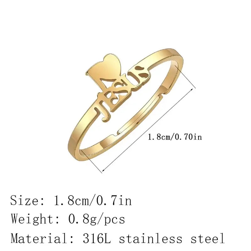 Kinitial I Love Jesus Letter Finger Ring Women Christian Jewelry Stainless Steel