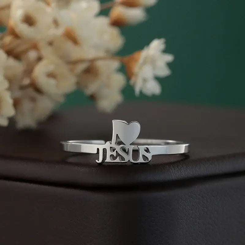 Kinitial I Love Jesus Letter Finger Ring Women Christian Jewelry Stainless Steel