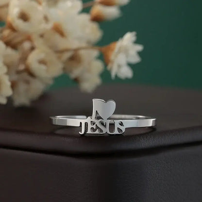 Kinitial I Love Jesus Letter Finger Ring Women Christian Jewelry Stainless Steel
