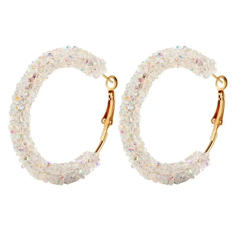 Fashion Crystal Hoop Earrings for Women - Elegant Rhinestone Jewelry white