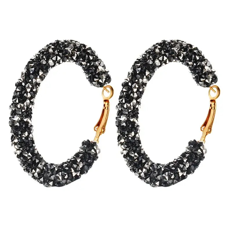 Fashion Crystal Hoop Earrings for Women - Elegant Rhinestone Jewelry black