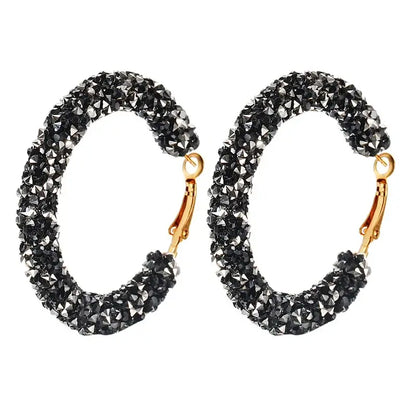 Fashion Crystal Hoop Earrings for Women - Elegant Rhinestone Jewelry black