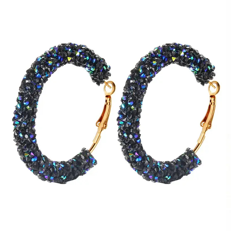 Fashion Crystal Hoop Earrings for Women - Elegant Rhinestone Jewelry blue