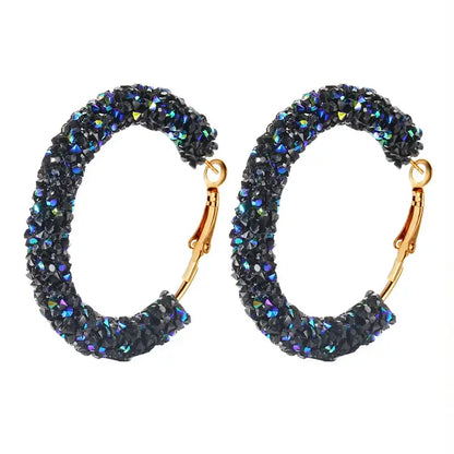 Fashion Crystal Hoop Earrings for Women - Elegant Rhinestone Jewelry blue