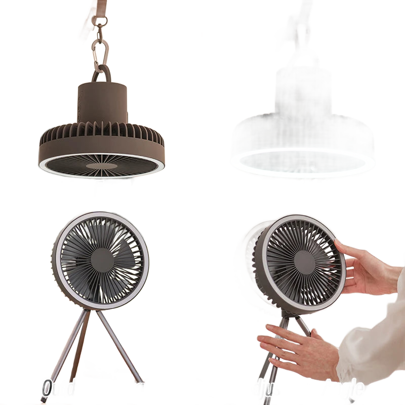 Rechargeable Portable Camping Fan with 10000mAh Power Bank and LED Light
