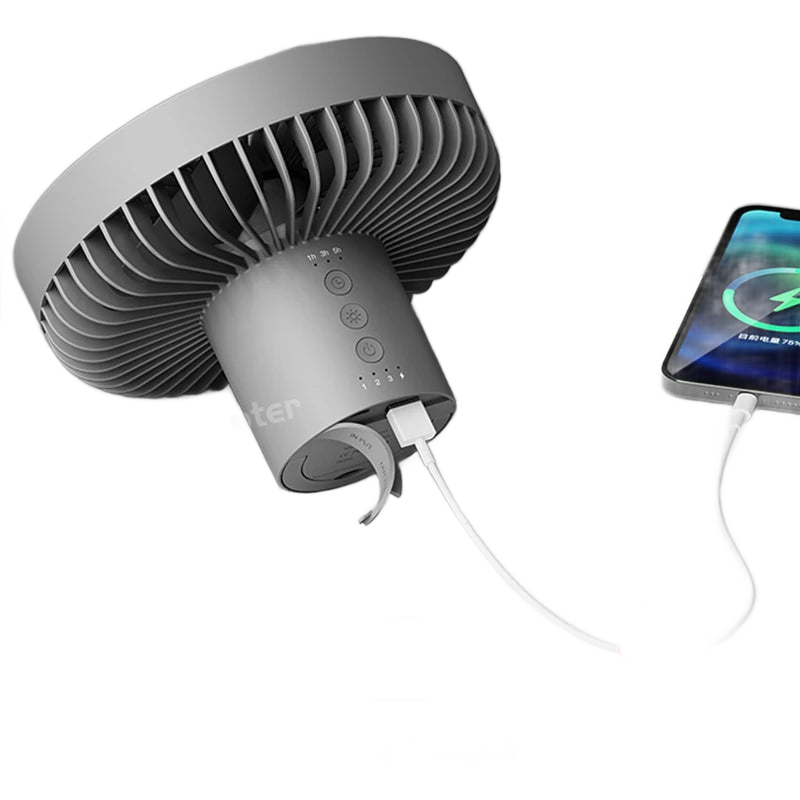Rechargeable Portable Camping Fan with 10000mAh Power Bank and LED Light